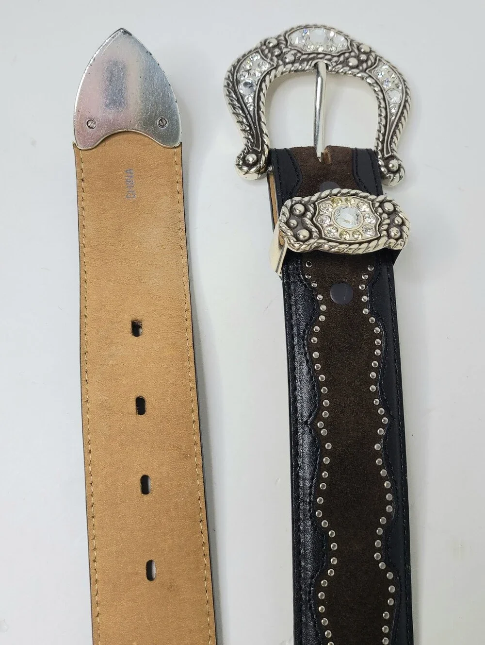 Justin Boots 125 Years Rhinestone Studded Two-Tone Genuine Leather Western Belt